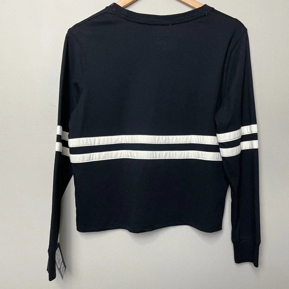 NWT Champion Heritage Long Sleeve Crew Neck Tee Black White Stripe Logo S - Picture 2 of 8
